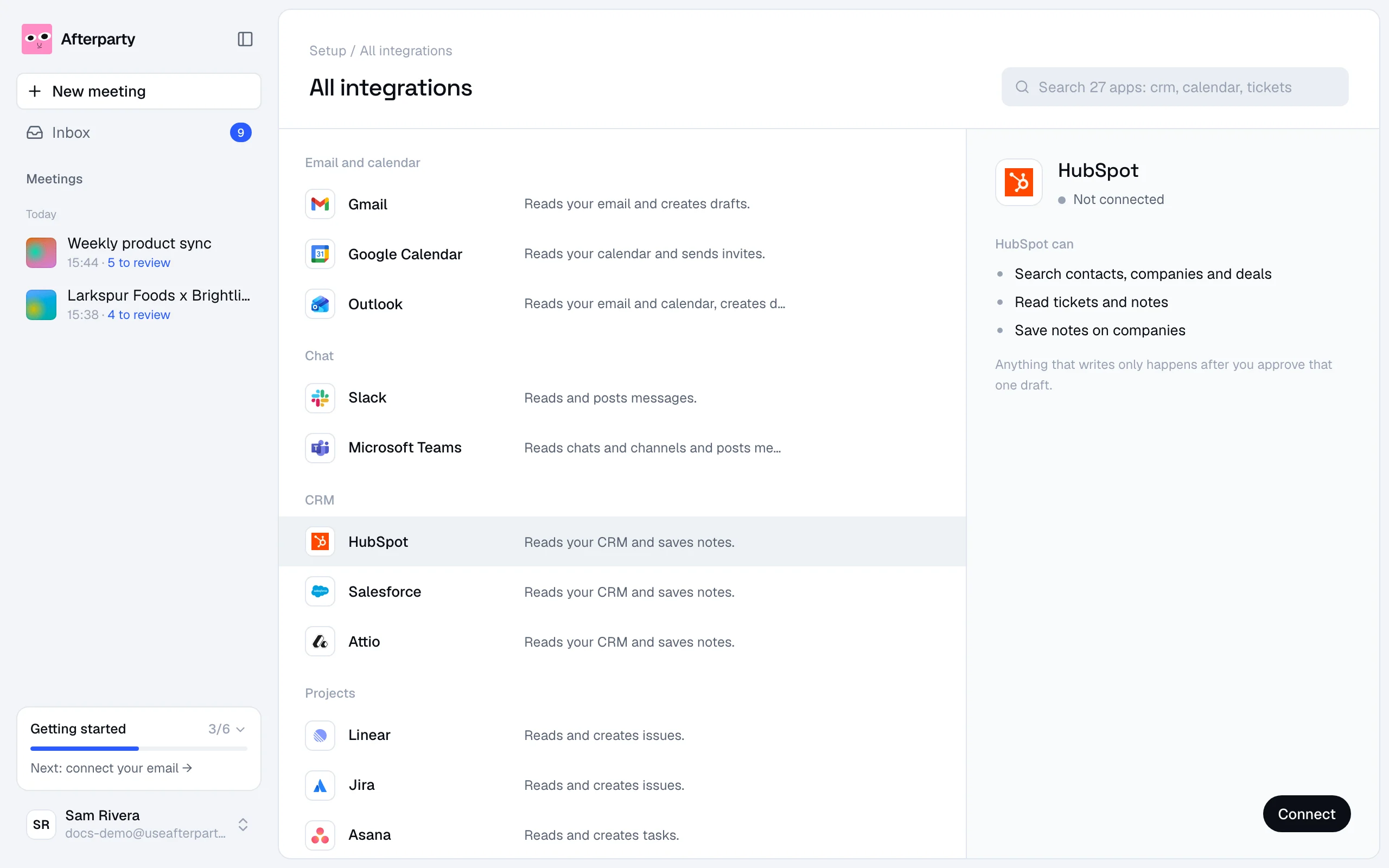 All integrations with HubSpot open: what it can do and the connect button